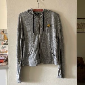 Gray zip up hoodie w smiley face